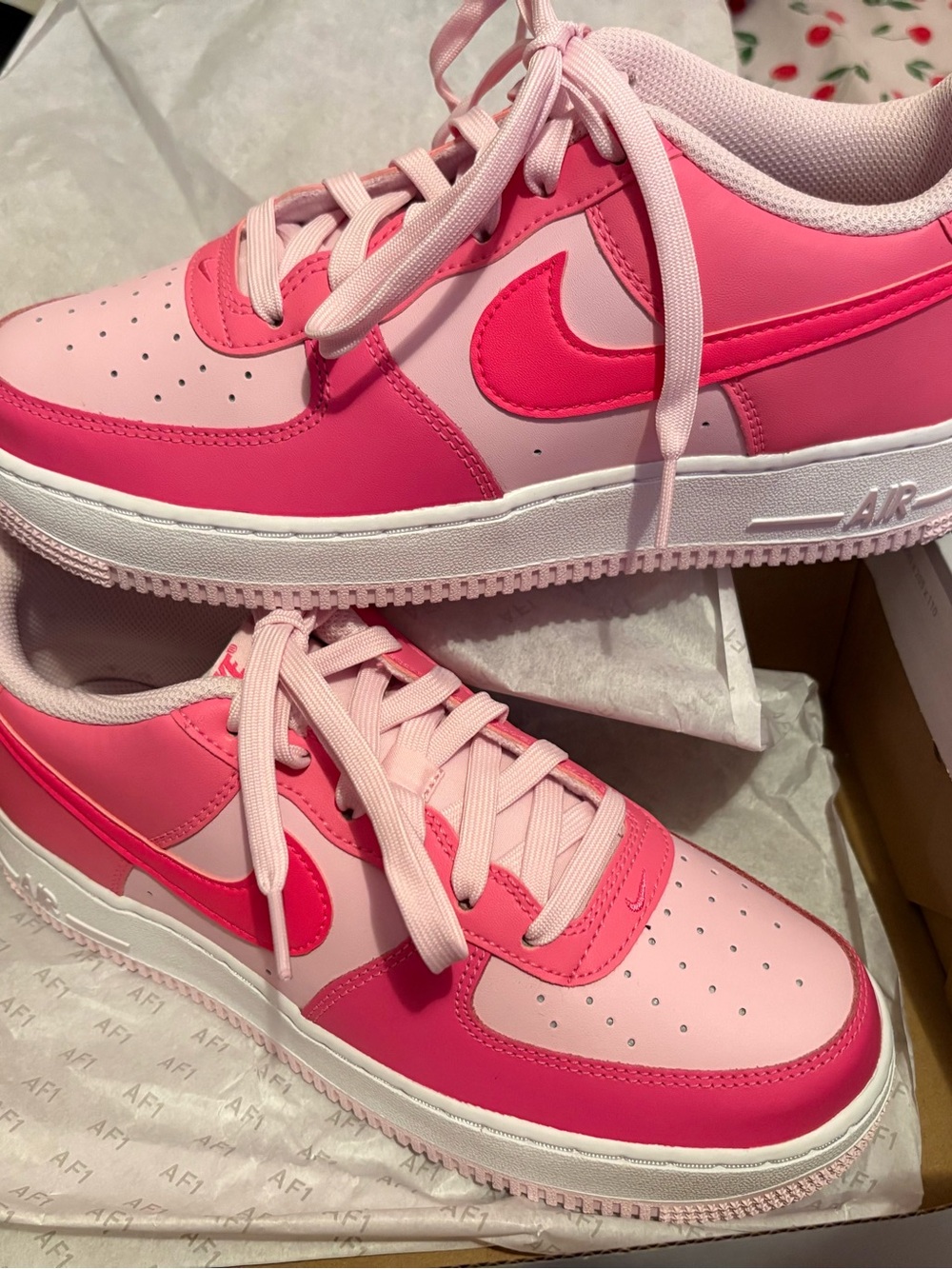 Nike Air Force 1’s Women's Low Top Sneakers - Light Pink & Hot Pink